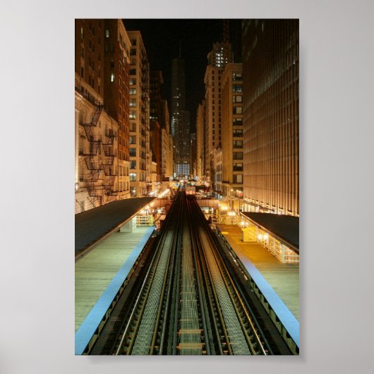 夜のシカゴL駅 ポスター (正面)