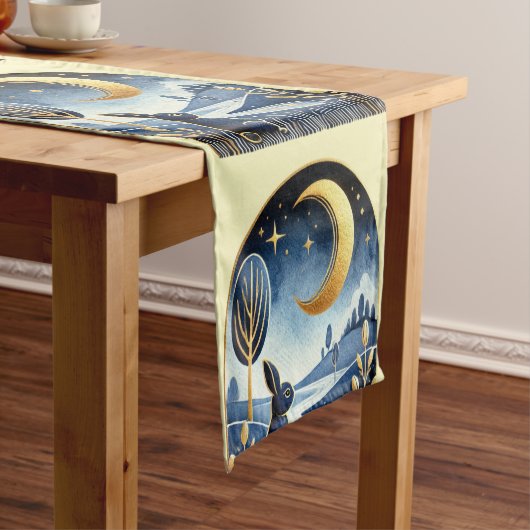 夜のシーンで海軍のイースターバニー ショートテーブルランナー (インサイチュ)