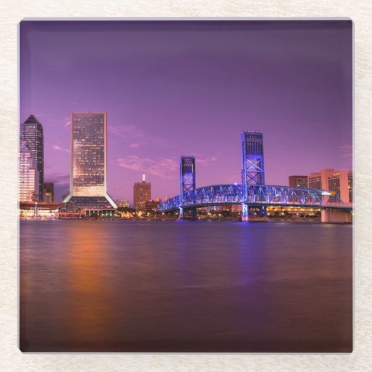 夜のジャクソンビルフロリダのスカイライン ガラスコースター (正面)