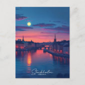 夜のストックホルムシティスウェーデンヴィンテージ旅行 ポストカード (正面)