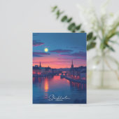 夜のストックホルムシティスウェーデンヴィンテージ旅行 ポストカード (スタンド正面)