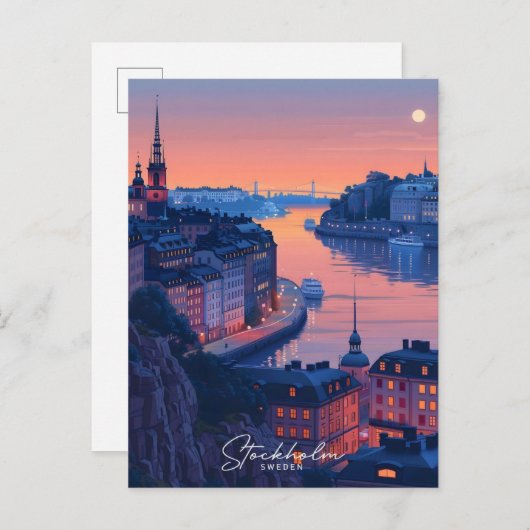 夜のストックホルムスウェーデンヴィンテージ旅行 ポストカード (正面/裏面)