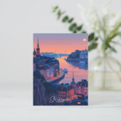夜のストックホルムスウェーデンヴィンテージ旅行 ポストカード (スタンド正面)