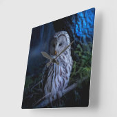 夜のスノーフクロウ スクエア壁時計 (傾斜)