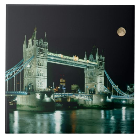 夜のタワー・ブリッジ、ロンドン、イギリス タイル (正面)