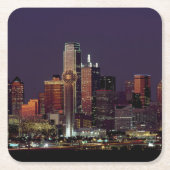 夜のダラスのスカイライン スクエアペーパーコースター (正面)