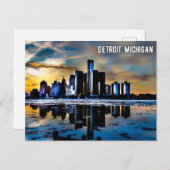 夜のデトロイトダウンミシガンのはがき シーズンポストカード (正面/裏面)