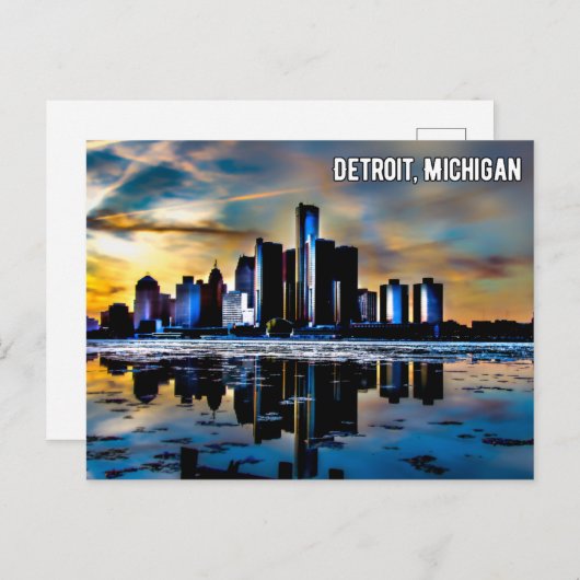 夜のデトロイトダウンミシガンのはがき シーズンポストカード (正面/裏面)