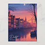 夜のデルフトオランダヴィンテージトラベル ポストカード (正面)