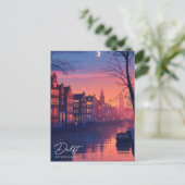 夜のデルフトオランダヴィンテージトラベル ポストカード (スタンド正面)