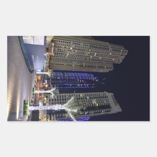 夜のドバイ建築 長方形シール (正面)