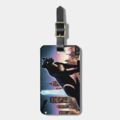 夜のニューヨークの屋上のヒョウ ラゲッジタグ (正面縦)