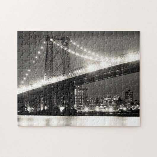 夜のニューヨークシティのウィリアムズバーグ橋 ジグソーパズル (横)