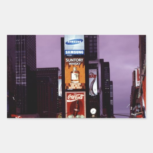 夜のニューヨーク・タイムズ・スクエアのトラフィック 長方形シール (正面)