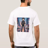 夜のネオン街のAnime少年 - クールなアニメキャラ Tシャツ (裏面)