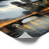 夜のノートルダム・デ・パリの油絵 ポスター (角)