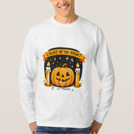 夜のハロウィーンのカボチャTシャツをライトアップ Tシャツ