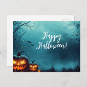 夜のハロウィーンのグリーティングカードによる不気味なカボチャ ポストカード (正面/裏面)
