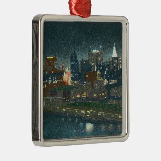 夜のバッファローのスカイラインの眺め メタルオーナメント (右)