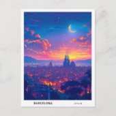 夜のバルセロナスペイン旅行 ポストカード (正面)