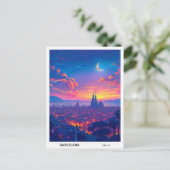 夜のバルセロナスペイン旅行 ポストカード (スタンド正面)