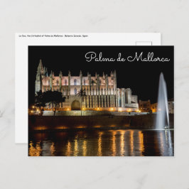 夜のパルマ・デ・マヨルカ大聖堂 – スペイン ポストカード