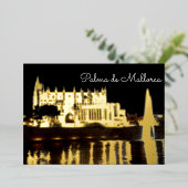 夜のパルマ・デ・マヨルカ大聖堂 – スペイン 箔シーズンカード (立ち正面)