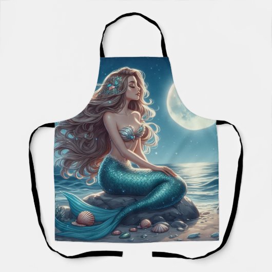 夜のビーチの人魚 エプロン (正面)