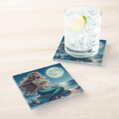 夜のビーチの人魚 ガラスコースター (アングル)