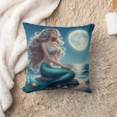 夜のビーチの人魚 クッション (ブランケット)