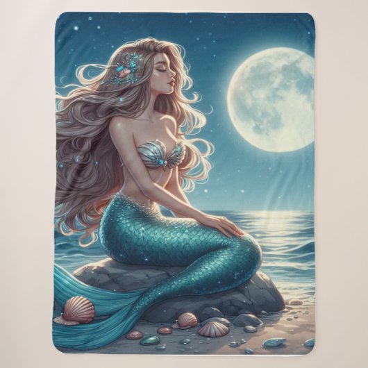 夜のビーチの人魚 シェルパブランケット (正面)
