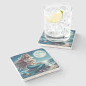 夜のビーチの人魚 ストーンコースター (横)