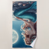 夜のビーチの人魚 ビーチタオル (正面)