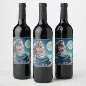 夜のビーチの人魚 ワインラベル (ボトル)