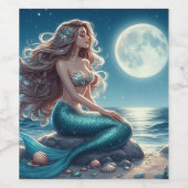 夜のビーチの人魚 ワインラベル (シングルラベル)