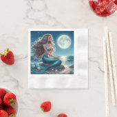 夜のビーチの人魚 縁ありカクテルナプキン (インサイチュ)