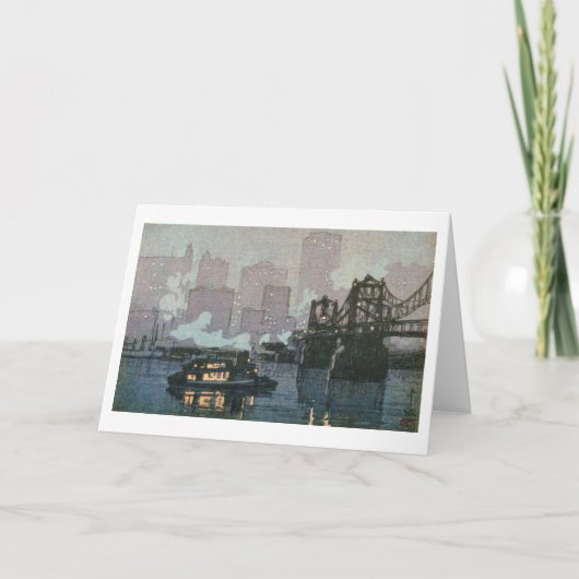 夜のピッツバーグ、吉田博、ウッドカット カード (正面)