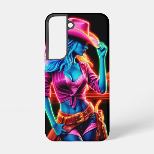 夜のピンクの帽子の下の電気ネオンの農場の女の子 SAMSUNG GALAXYケース (裏面)