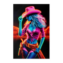 夜のピンクの帽子の電気ネオン農場の女の子 アクリルウォールアート