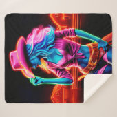 夜のピンクの帽子の電気ネオン農場の女の子 シェルパブランケット (正面(横))