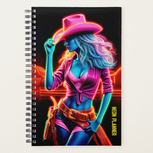 夜のピンクの帽子の電気ネオン農場の女の子 プランナー手帳 (正面)