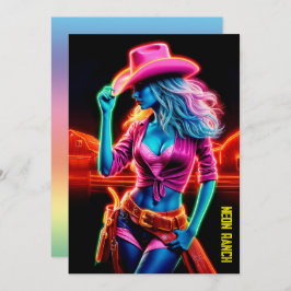 夜のピンクの帽子の電気ネオン農場の女の子 招待状