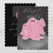 夜のピンクの幽霊 ハロウィンパーティーの招待状 招待状 (正面/裏面)