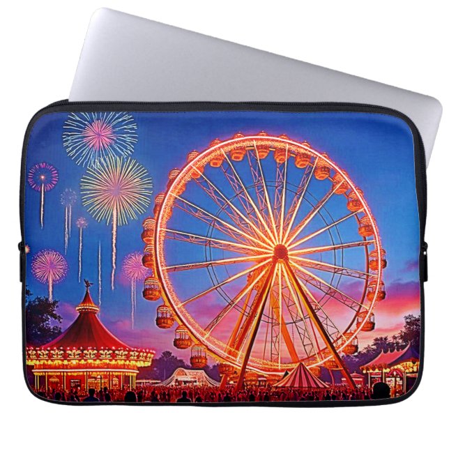 夜のフェスティバル照明デザイン ラップトップスリーブ (正面)