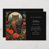 夜のフクロウと満月の誕生日 招待状 (正面/裏面)