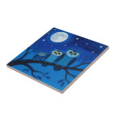 夜のフクロウ家族 月夜の空 タイル (側面)