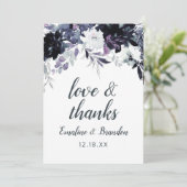 夜のフローラネイビー結婚ブルーの愛と感謝してい サンキューカード (スタンド正面)