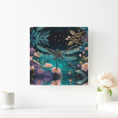 夜のフローラ園のトンボ スクエア壁時計 (ホーム)