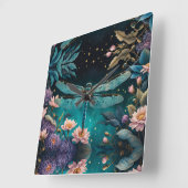 夜のフローラ園のトンボ スクエア壁時計 (傾斜)