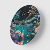 夜のフローラ園のトンボ ラウンド壁時計 (傾斜)